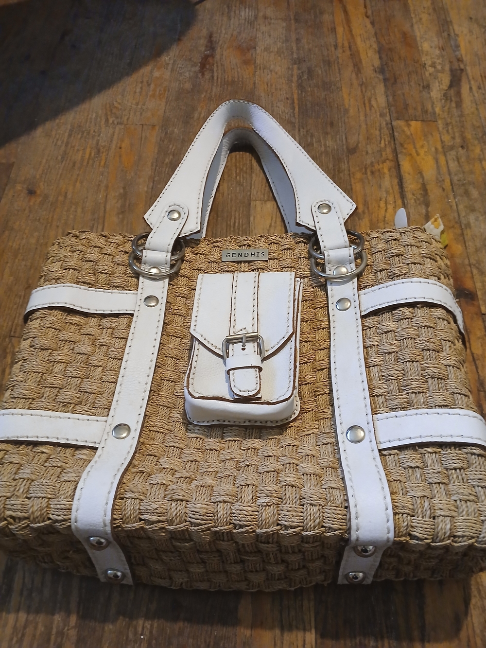 Gendhis Natural Straw Tote with White Trim